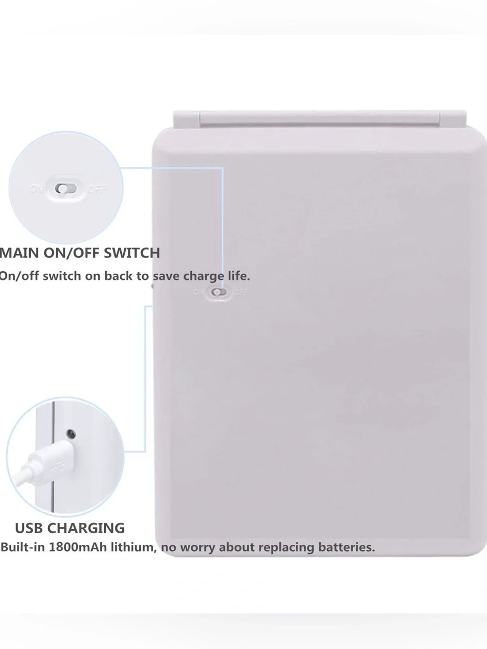 Rechargeable PAD LED Makeup travel Mirror in White NWT